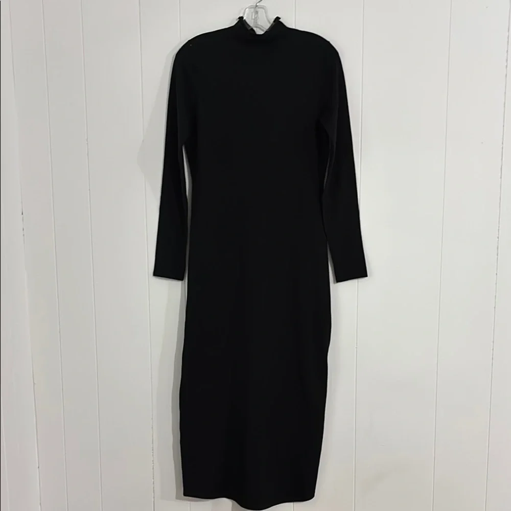 Amanda Maria Black Knit Long Sleeve High Collar Side Slit Midi Dress‎ Size M